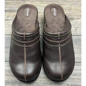 SoftWalk Brown Leather Wedge Comfort Slide On Clogs Women's 9.5WW (Extra Wide)
